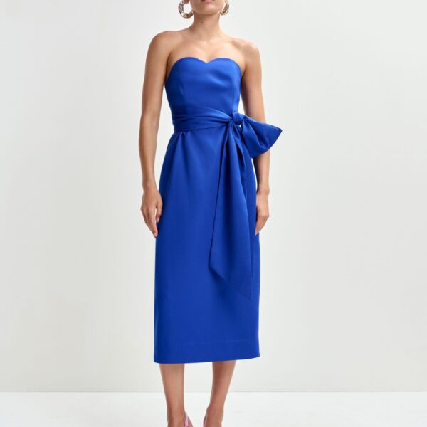 Essentiel Antwerp Blue strapless midi dress with wrap-belt - Essentiel Antwerp Dresses - Colorful Belgian Design - Shop at Coveti