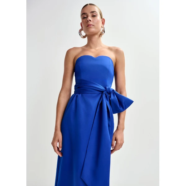 Essentiel Antwerp Blue strapless midi dress with wrap-belt, view 3