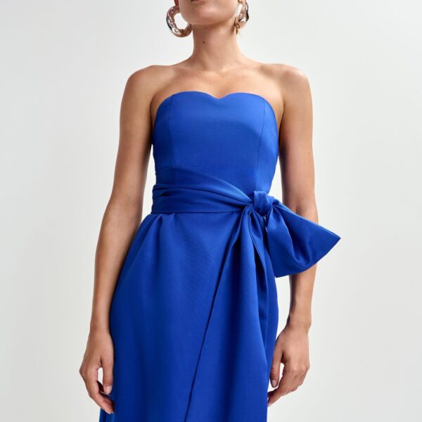 Essentiel Antwerp Blue strapless midi dress with wrap-belt - Essentiel Antwerp Dresses - Colorful Belgian Design - Shop at Coveti
