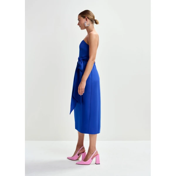 Essentiel Antwerp Blue strapless midi dress with wrap-belt, view 4