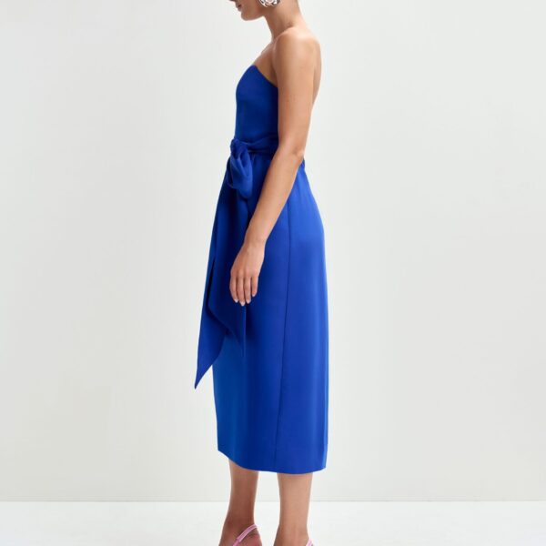 Essentiel Antwerp Blue strapless midi dress with wrap-belt - Essentiel Antwerp Dresses - Colorful Belgian Design - Shop at Coveti