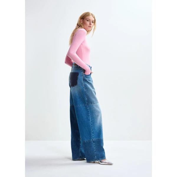 Essentiel Antwerp Blue wide-leg patchwork jeans, view 2