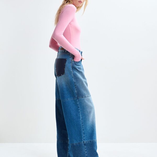 Essentiel Antwerp Blue wide-leg patchwork jeans - Essentiel Antwerp Pants - Colorful Belgian Design - Shop at Coveti