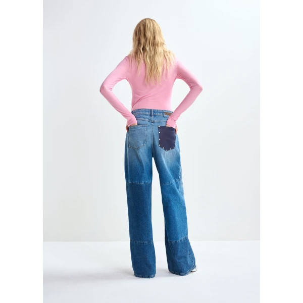 Essentiel Antwerp Blue wide-leg patchwork jeans, view 4