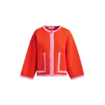 Essentiel Antwerp Bright orange and pink cardigan with contrasting trims and zip fastening - Essentiel Antwerp Knitwear - Colorful Belgian Design - Shop at Coveti