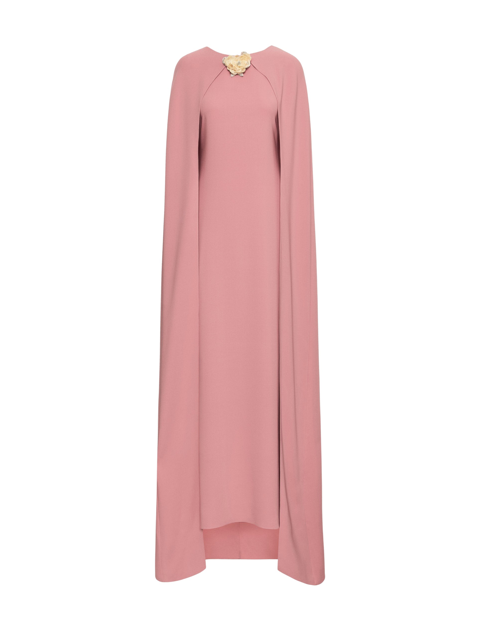 Oscar de la Renta Brooch Embroidered Cape-Back Caftan Dress