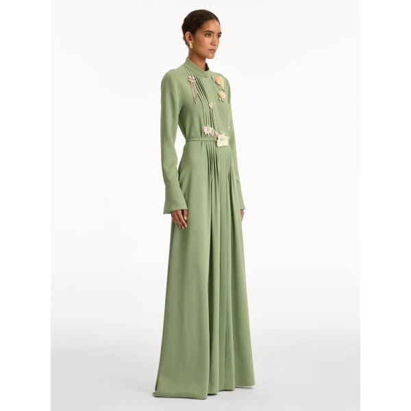 Oscar de la Renta Brooch Embroidered Long Sleeve Caftan - Oscar de la Renta Dresses - American Couture - Shop at Coveti
