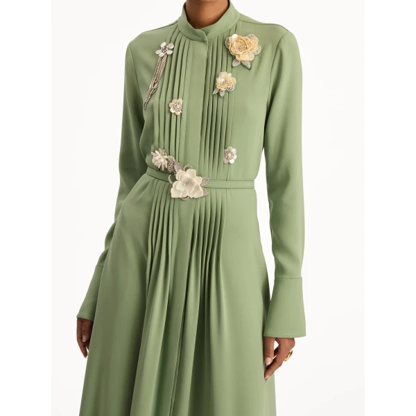 Oscar de la Renta Brooch Embroidered Long Sleeve Caftan - Oscar de la Renta Dresses - American Couture - Shop at Coveti