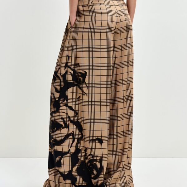 Essentiel Antwerp Brown and black checked wide-leg pants with placed print - Essentiel Antwerp Pants - Colorful Belgian Design - Shop at Coveti