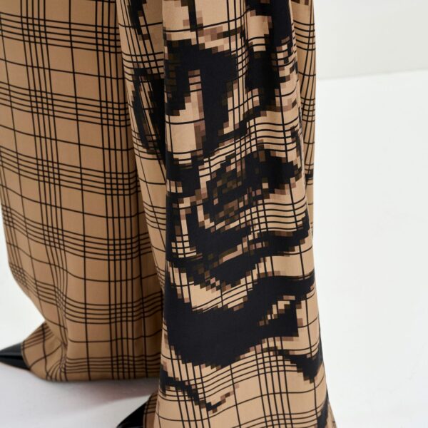 Essentiel Antwerp Brown and black checked wide-leg pants with placed print - Essentiel Antwerp Pants - Colorful Belgian Design - Shop at Coveti