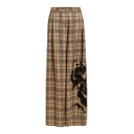 Essentiel Antwerp Brown and black checked wide-leg pants with placed print - Essentiel Antwerp Pants - Colorful Belgian Design - Shop at Coveti