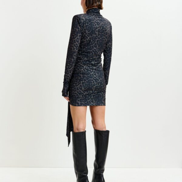 Essentiel Antwerp Brown and black draped leopard-print mini dress with ruched detailing - Essentiel Antwerp Dresses - Colorful Belgian Design - Shop at Coveti