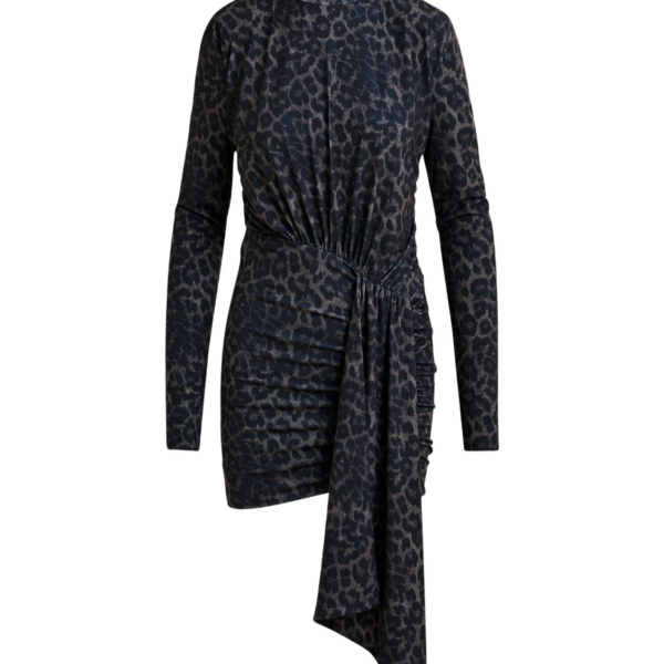 Essentiel Antwerp Brown and black draped leopard-print mini dress with ruched detailing - Essentiel Antwerp Dresses - Colorful Belgian Design - Shop at Coveti
