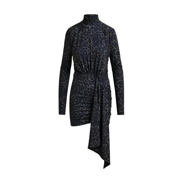 Essentiel Antwerp Brown and black draped leopard-print mini dress with ruched detailing - Essentiel Antwerp Dresses - Colorful Belgian Design - Shop at Coveti