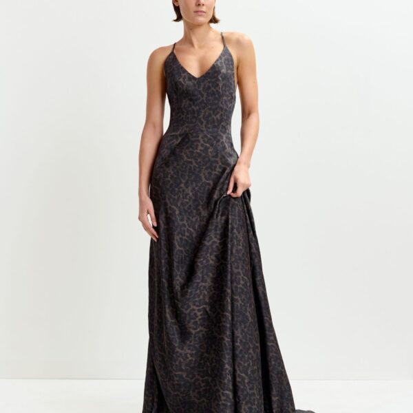 Essentiel Antwerp Brown and black leopard print maxi slip dress - Essentiel Antwerp Dresses - Colorful Belgian Design - Shop at Coveti