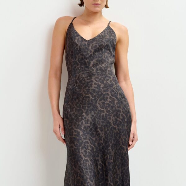 Essentiel Antwerp Brown and black leopard print maxi slip dress - Essentiel Antwerp Dresses - Colorful Belgian Design - Shop at Coveti