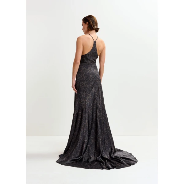 Essentiel Antwerp Brown and black leopard print maxi slip dress, view 5