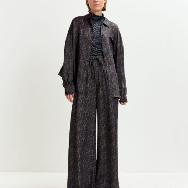 Essentiel Antwerp Brown and black leopard print wide-leg pants - Essentiel Antwerp Pants - Colorful Belgian Design - Shop at Coveti