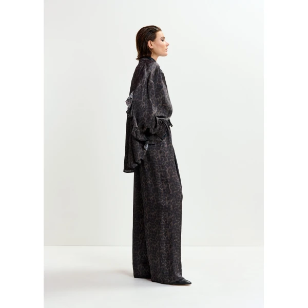 Essentiel Antwerp Brown and black leopard print wide-leg pants, view 3