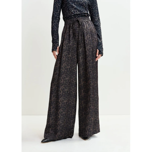 Essentiel Antwerp Brown and black leopard print wide-leg pants, view 4