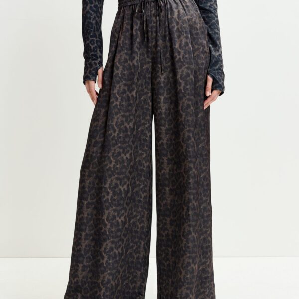 Essentiel Antwerp Brown and black leopard print wide-leg pants - Essentiel Antwerp Pants - Colorful Belgian Design - Shop at Coveti