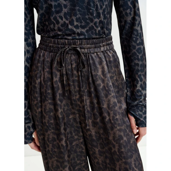 Essentiel Antwerp Brown and black leopard print wide-leg pants, view 5