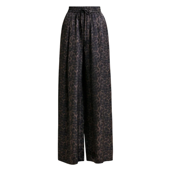 Essentiel Antwerp Brown and black leopard print wide-leg pants - Essentiel Antwerp Pants - Colorful Belgian Design - Shop at Coveti