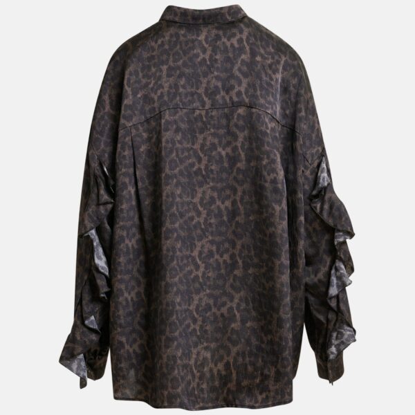 Essentiel Antwerp Brown and black ruffle-trimmed oversized leopardprint shirt - Essentiel Antwerp Shirts - Colorful Belgian Design - Shop at Coveti