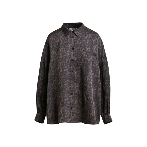 Essentiel Antwerp Brown and black ruffle-trimmed oversized leopardprint shirt - Essentiel Antwerp Shirts - Colorful Belgian Design - Shop at Coveti