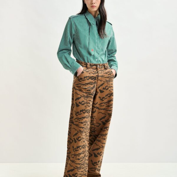 Essentiel Antwerp Brown and black tiger-print tapered-leg jeans - Essentiel Antwerp Pants - Colorful Belgian Design - Shop at Coveti
