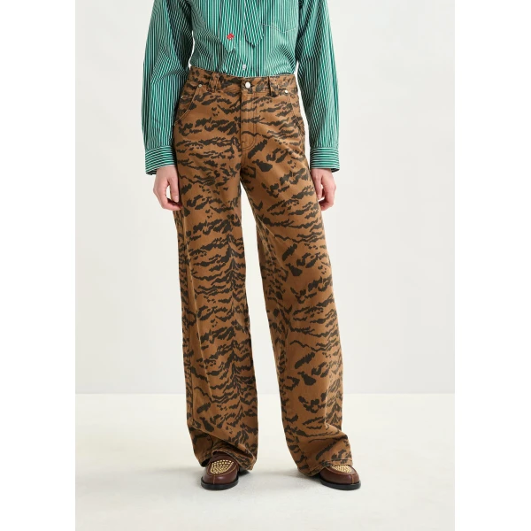 Essentiel Antwerp Brown and black tiger-print tapered-leg jeans, view 3