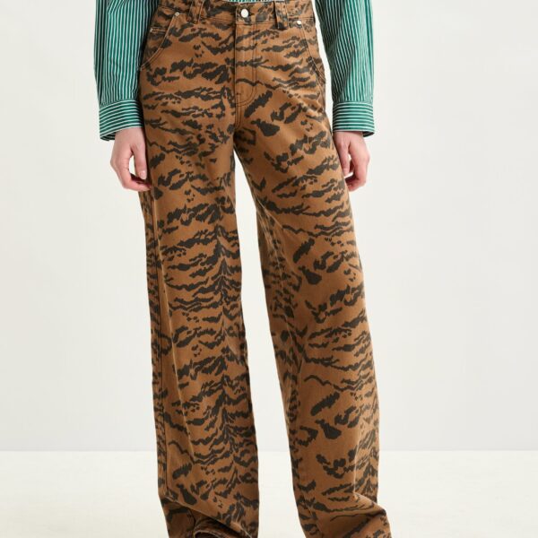 Essentiel Antwerp Brown and black tiger-print tapered-leg jeans - Essentiel Antwerp Pants - Colorful Belgian Design - Shop at Coveti