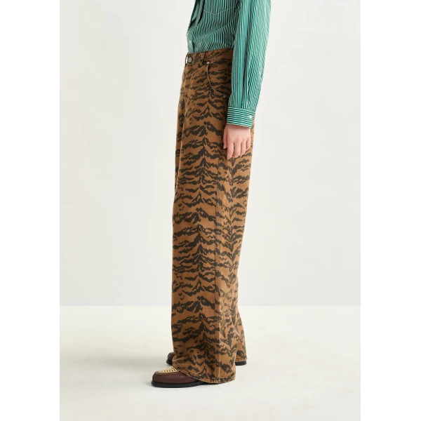 Essentiel Antwerp Brown and black tiger-print tapered-leg jeans, view 4
