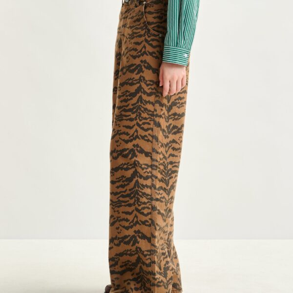 Essentiel Antwerp Brown and black tiger-print tapered-leg jeans - Essentiel Antwerp Pants - Colorful Belgian Design - Shop at Coveti