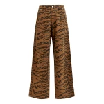 Essentiel Antwerp Brown and black tiger-print tapered-leg jeans - Essentiel Antwerp Pants - Colorful Belgian Design - Shop at Coveti