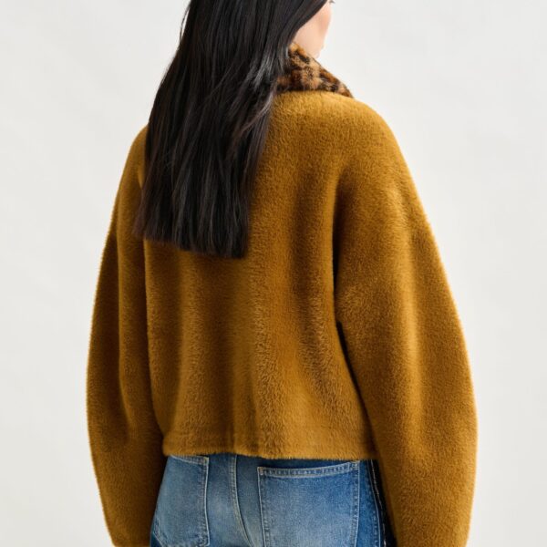Essentiel Antwerp Brown cardigan with removable leopard faux fur collar - Essentiel Antwerp Knitwear - Colorful Belgian Design - Shop at Coveti