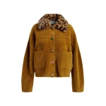 Essentiel Antwerp Brown cardigan with removable leopard faux fur collar - Essentiel Antwerp Knitwear - Colorful Belgian Design - Shop at Coveti