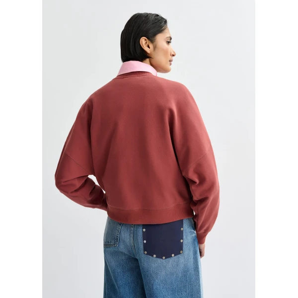 Essentiel Antwerp Brown cotton sweatshirt with off-white floral sequin and bead-embellished embroidery Top, view 4