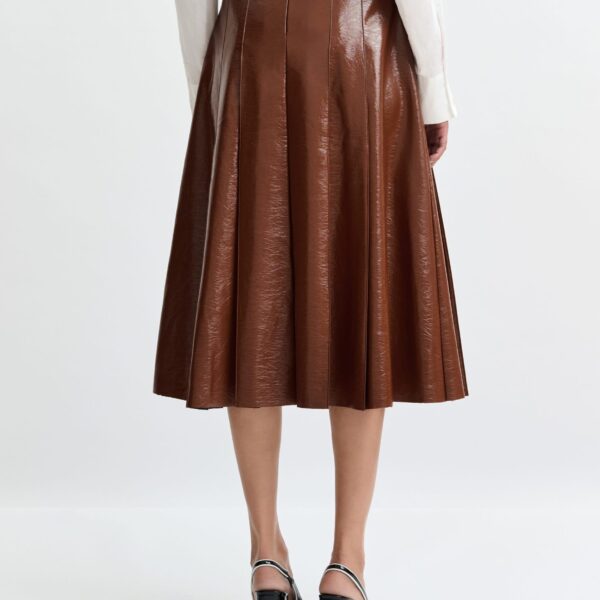 Essentiel Antwerp Brown faux leather midi skirt - Essentiel Antwerp Skirts - Colorful Belgian Design - Shop at Coveti
