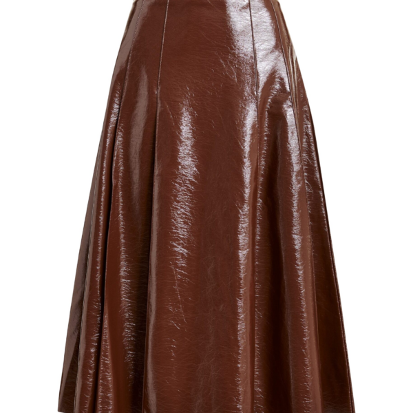 Essentiel Antwerp Brown faux leather midi skirt - Essentiel Antwerp Skirts - Colorful Belgian Design - Shop at Coveti