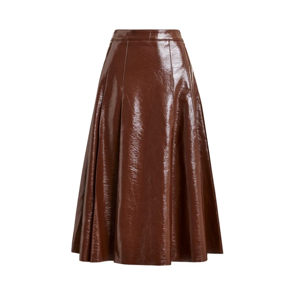 Essentiel Antwerp Brown faux leather midi skirt - Essentiel Antwerp Skirts - Colorful Belgian Design - Shop at Coveti