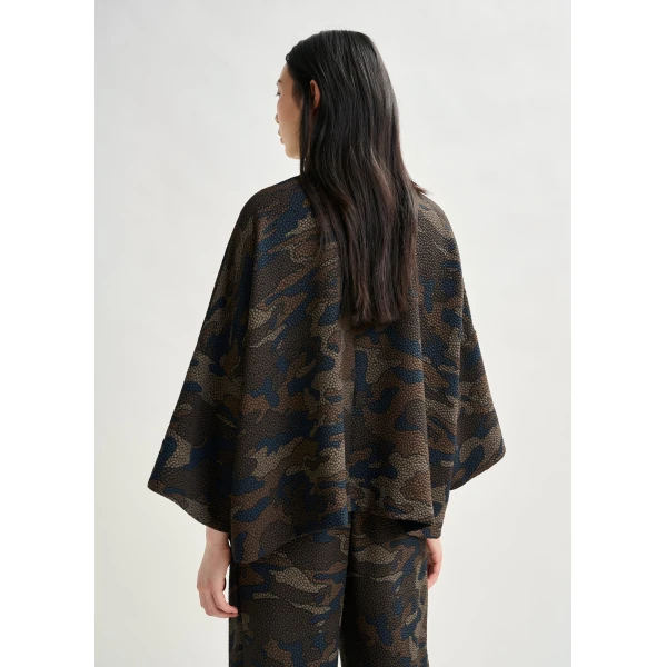 Essentiel Antwerp Brown, khaki and black oversized top with stand-up collar, view 4