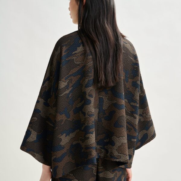 khaki and black oversized top with stand-up collar - Essentiel Antwerp Tops - Colorful Belgian Design - Shop at Coveti