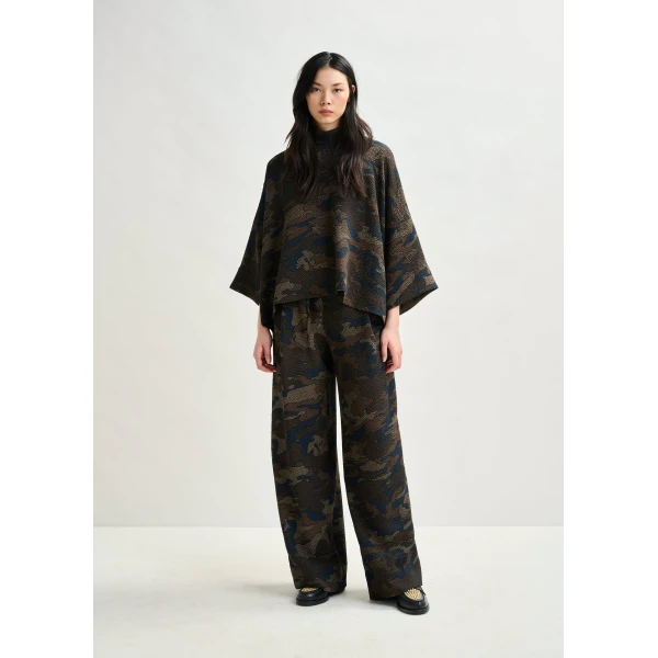 Essentiel Antwerp Brown, khaki and black oversized top with stand-up collar, view 5