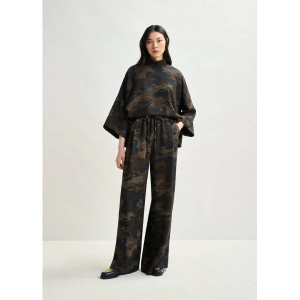 Essentiel Antwerp Brown, khaki and black wide-leg pants, view 2