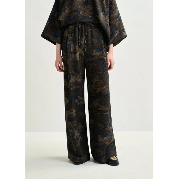 Essentiel Antwerp Brown, khaki and black wide-leg pants, view 3