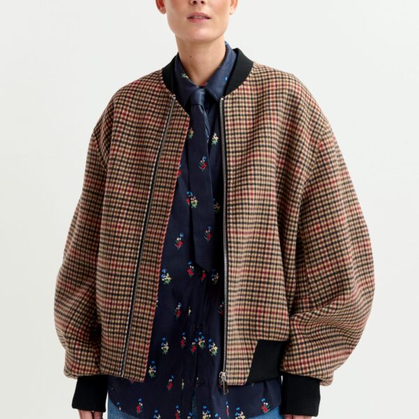 red and black checked wool bomber jacket - Essentiel Antwerp Jackets - Colorful Belgian Design - Shop at Coveti