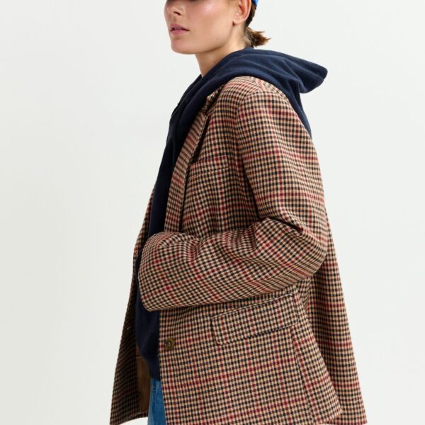 red and black checkered single-breasted blazer - Essentiel Antwerp Jackets - Colorful Belgian Design - Shop at Coveti