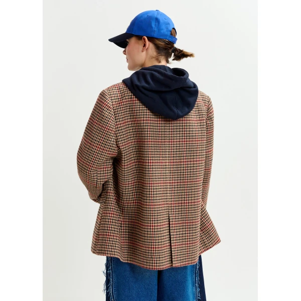 Essentiel Antwerp Brown, red and black checkered single-breasted blazer, view 5