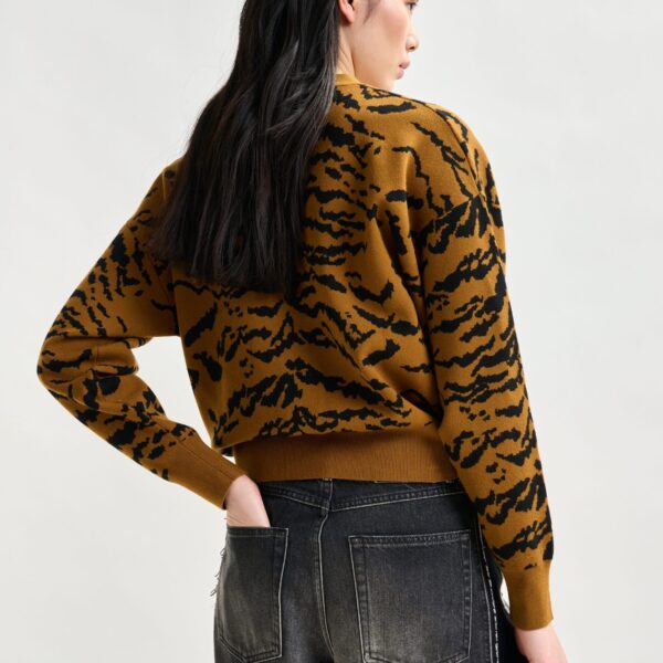 Essentiel Antwerp Brown tiger-print cardigan with rhinestone encrushed buttons - Essentiel Antwerp Knitwear - Colorful Belgian Design - Shop at Coveti